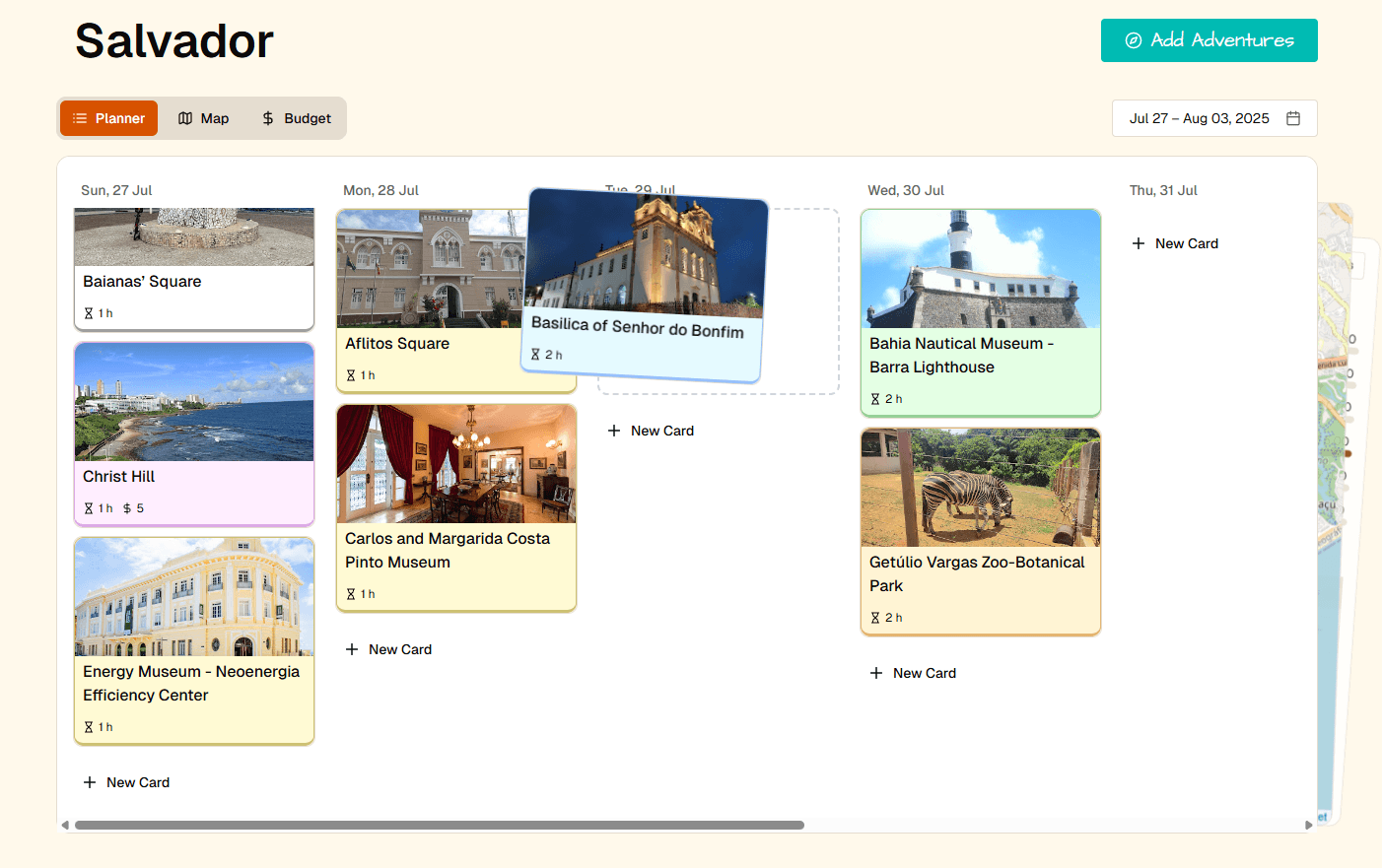 Screenshot of the planner interface